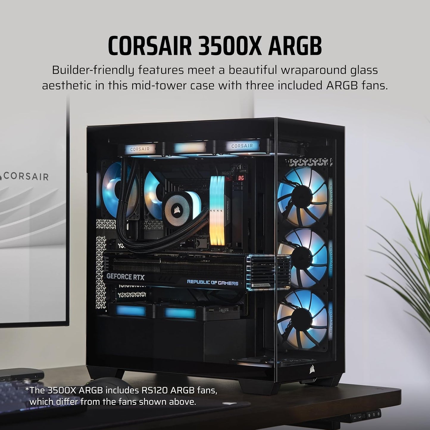 CORSAIR 3500X RGB TEMPERED GLASS MID-TOWER, BLACK