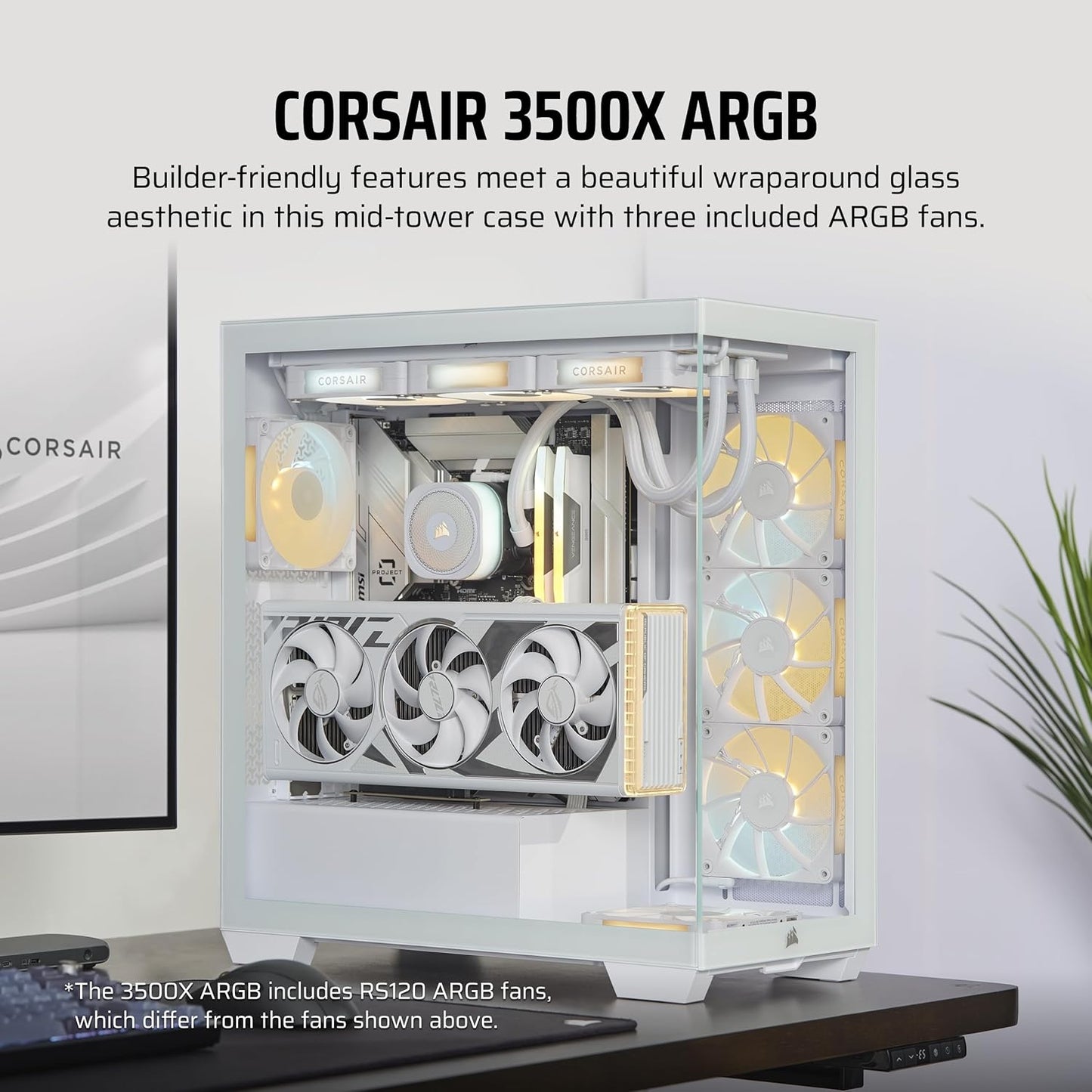 CORSAIR 3500X RGB TEMPERED GLASS MID-TOWER, WHITE