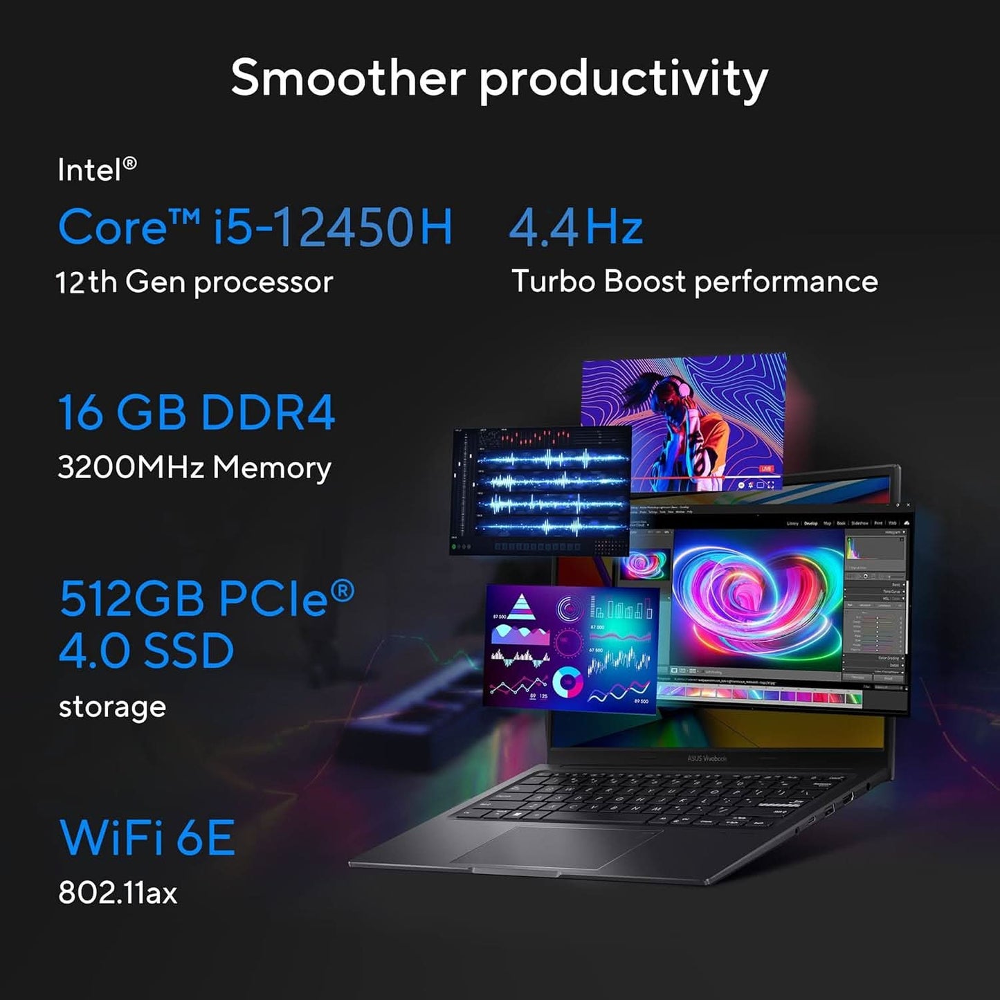 ASUS Creator Series Vivobook 14X OLED 2023, Intel Core i5-12450H 12th Gen, 14.0-inch 90Hz, Creator/Gaming Laptop (16GB/512GB SSD/NVIDIA GeForce RTX 2050/Win11/FP/63WHr/Black/1.40 kg),K3405ZFB-KM541WS