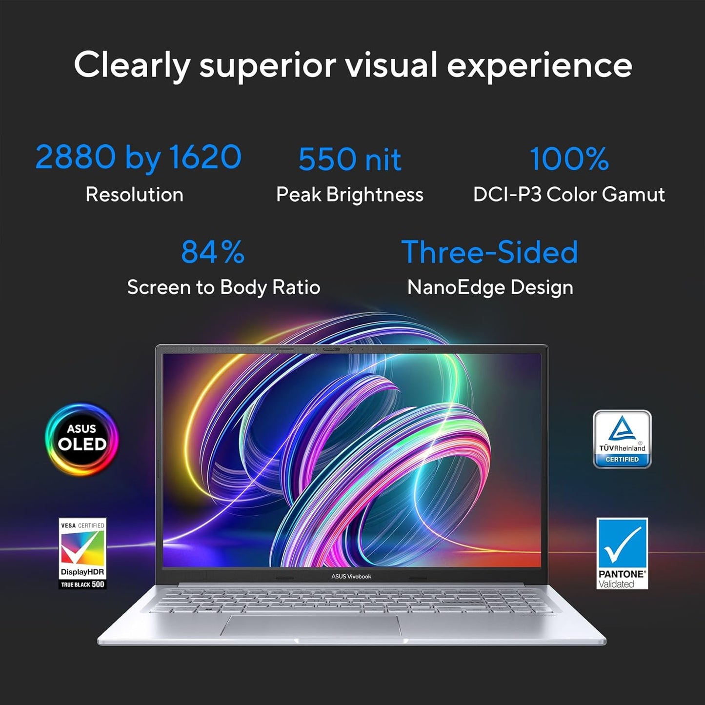 ASUS INTEL CORE I5-1335U /16GB (8*2) DDR4 / 512GB PCIE 4.0 SSD / 15.6-INCH / 3K (2880 X 1620) OLED 16:9 /COOL SILVER /BACKLIT KB / WIN 11 HOME / MS OFFICE LAPTOP K3504VAD-MA542WS