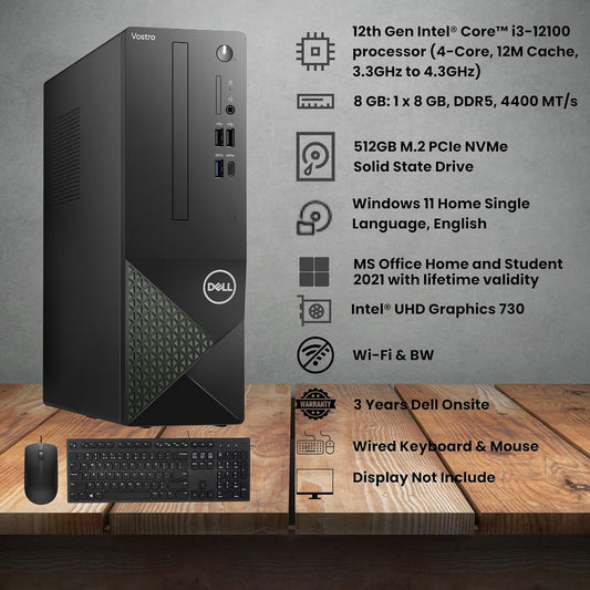 Dell Vostro 3030S - Intel Core I3 12Th Gen | 8 GB DDR5 | 512 GB SSD | Windows 11 Home With MS Office 2021 Home & Student 2021 | 3 Years Onsite Warranty | Wi-Fi & Bluetooth | No Monitor