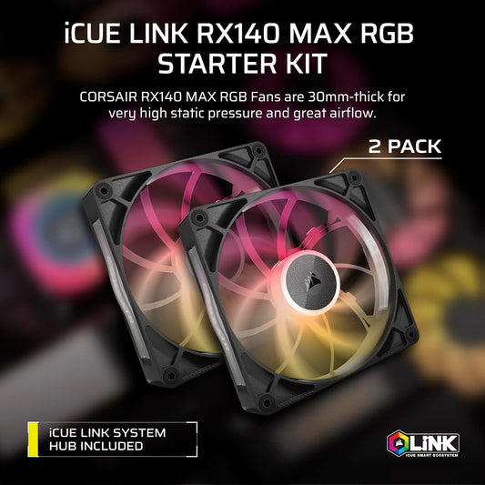 CORSAIR FAN RX RGB MAX SERIES, ICUE LINK RX140 RGB MAX, 140MM RGB FAN, DUAL FAN KIT- CO-9051036-WW