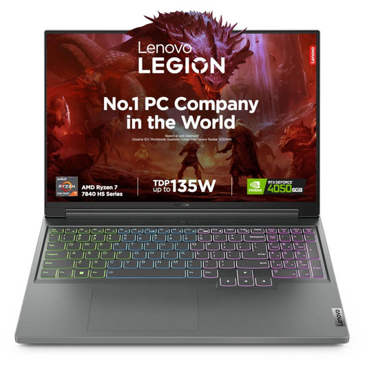 LENOVO LEGION SLIM 5 AI POWERED RYZEN 7 7840HS | NVIDIA RTX 4050 6GB (16GB RAM/512GB SSD/16 INCHES (40.64CM)/144HZ/WINDOWS 11/MS OFFICE 21/3 MONTH GAME PASS/GREY/2.4KG), 82Y9009KIN GAMING LAPTOP