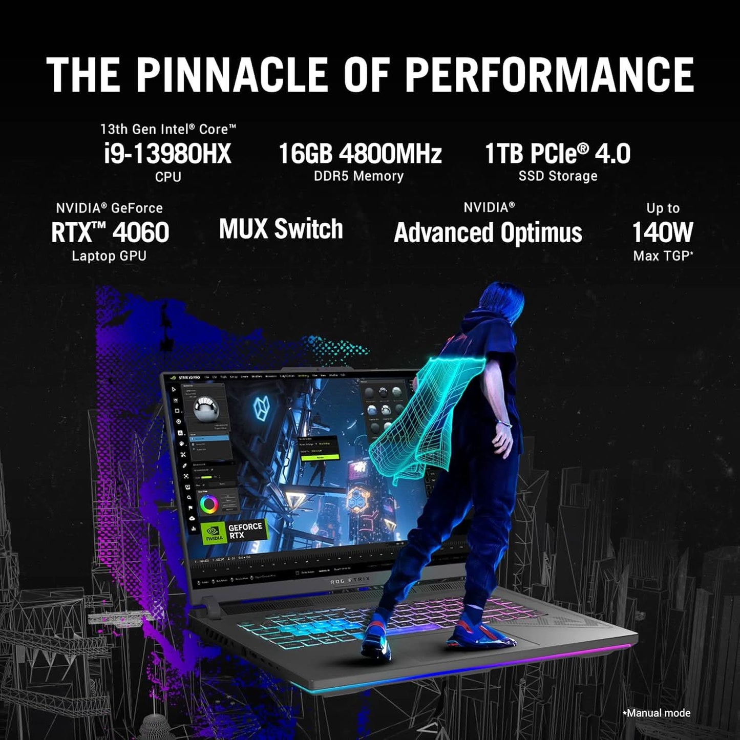ASUS ROG Strix G16 13th Gen, Intel Core i9-13980HX Gaming Laptop(NVIDIA RTX 4060-8GB/140W TGP/16GB RAM/1TB SSD/QHD+/16 inch/240Hz/RGB KB/90WHr/Windows 11/Office 2021/Eclipse Gray/2.50 Kg) G614JV-N4141WS