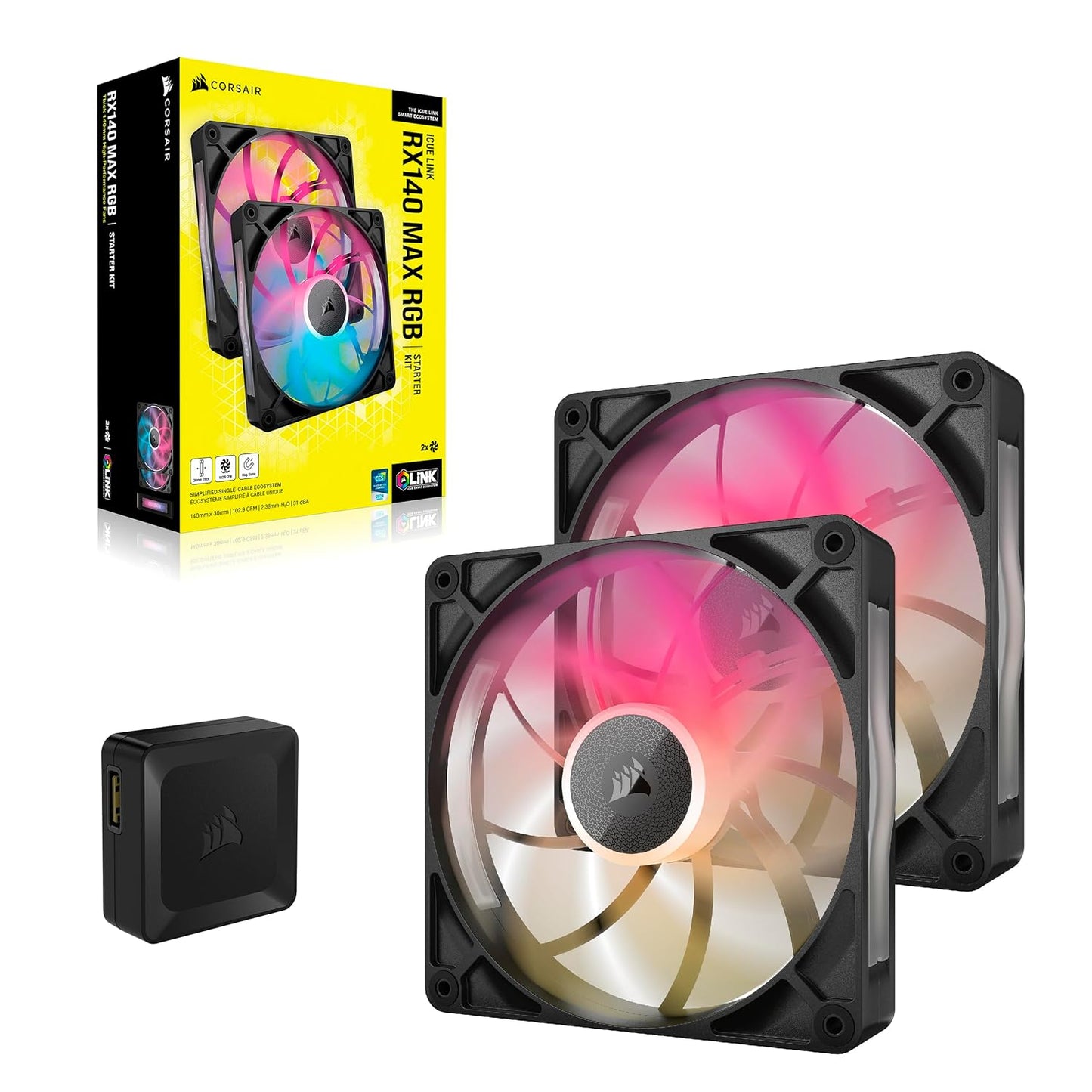 Corsair Fan RX RGB MAX Series, iCUE LINK RX140 RGB MAX, 140mm RGB Fan, Dual Fan Kit- CO-9051036-WW