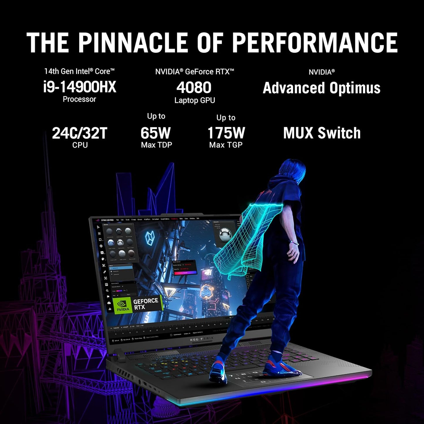 ASUS ROG Strix Scar 16 (2024), Intel Core i9 14900HX 14th Gen, 16"(40.64cm) 2.5K QHD+240Hz, Gaming Laptop (32GB DDR5/2TB SSD/12GB RTX 4080/Win11/Per-Key RGB/90WHr/Black/2.65Kg),G634JZR-CM932WS