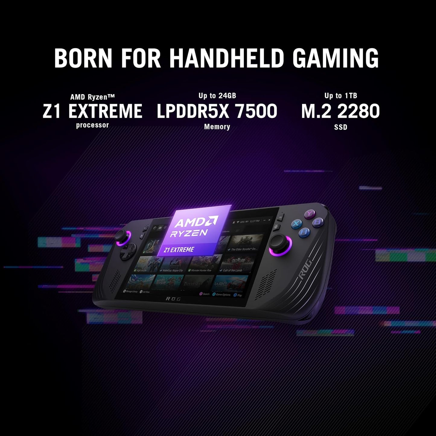 ASUS ROG ALLY X HANDHELD GAMING CONSOLE, 7 INCH FHD 16:9 120HZ 500 NITS, AMD RYZEN Z1 EXTREME PROCESSOR (24GB RAM/1TB SSD/AMD RADEON GRAPHICS/WINDOWS 11 HOME/BLACK/678 G), RC72LA-NH021W