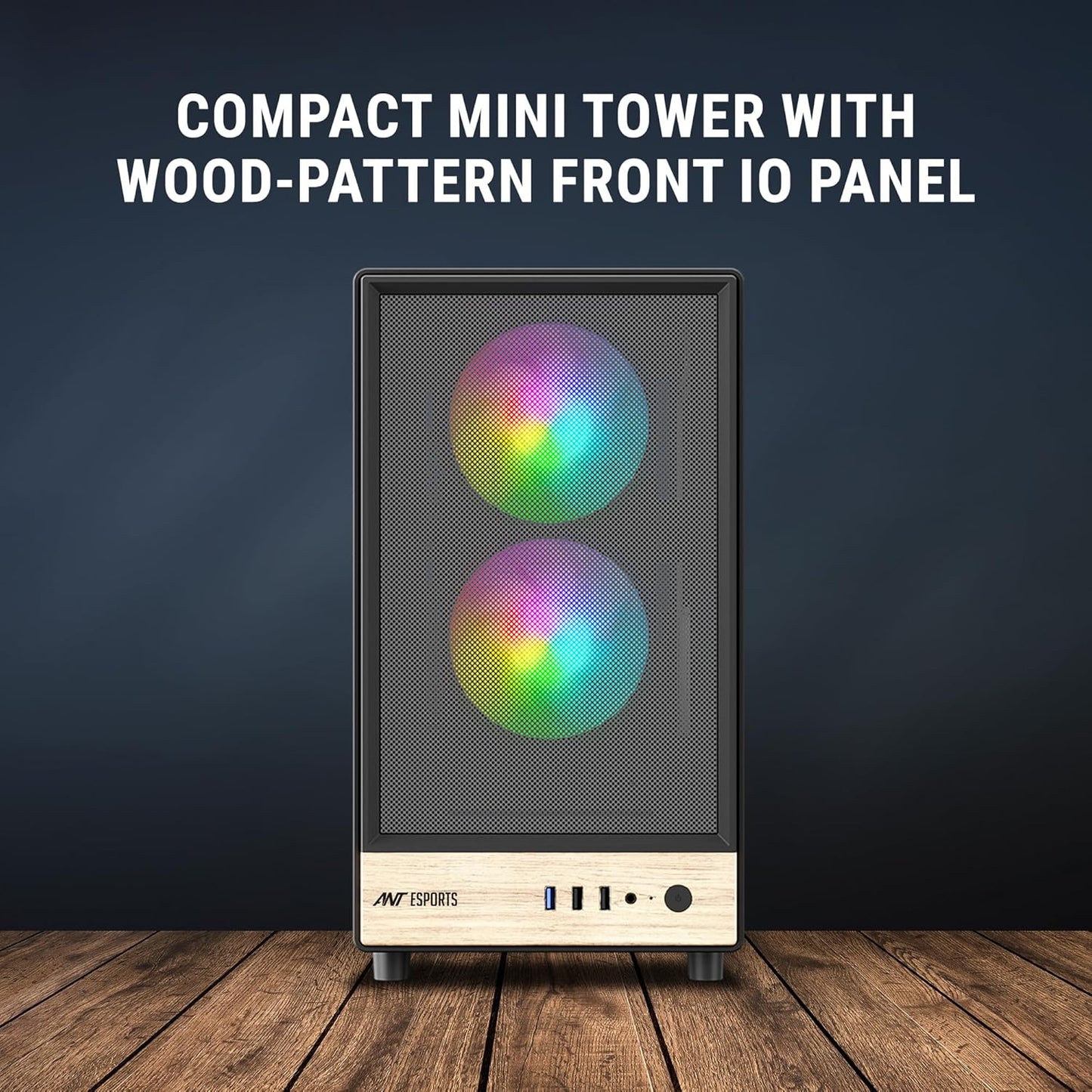 ANT ESPORTS 300 AIR MINI MID-TOWER COMPUTER CASE/GAMING CABINET - BLACK | SUPPORT MICRO-ATX, MINI-ITX | PRE-INSTALLED 2 FRONT & 1 REAR RAINBOW FAN