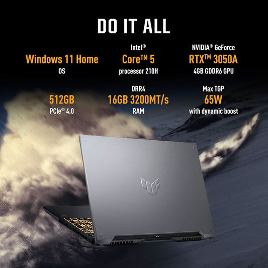 ASUS TUF Gaming F16,Intel Core 5 Processor 210H Gaming Laptop (RTX 3050A-4GB/65WTGP/16GB/512GB/FHD+/16 inch/144Hz/Windows 11/M365 Basic (1Year)*/Office Home 2024/Mecha Gray/2.20 Kg) FX607VB-RL087WS/76WS