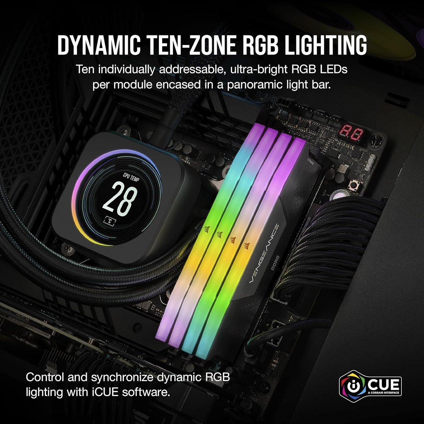 CORSAIR VENGEANCE- CMH16GX5M1B5600C40- RGB DDR5 16GB (1X16GB) DDR5 5600 CL40-40-40-77 1.25V INTEL XMP - BLACK