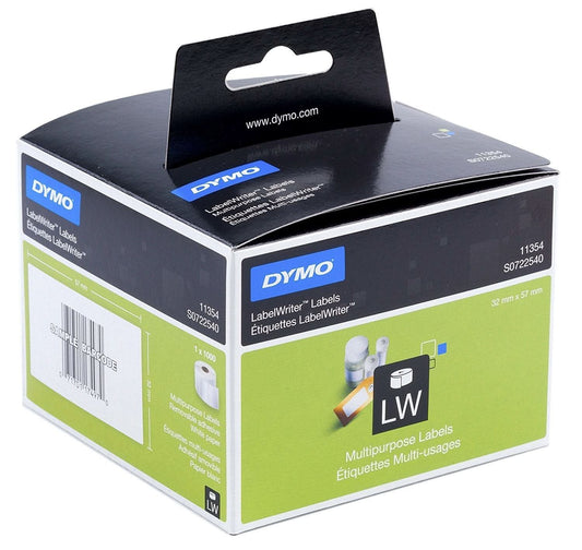 DYMO Authentic LW Multi-Purpose Labels, 57mm x 32mm, Self-Adhesive,  Roll of 1000, Easy-Peel Labels, for LabelWriter Label Makers