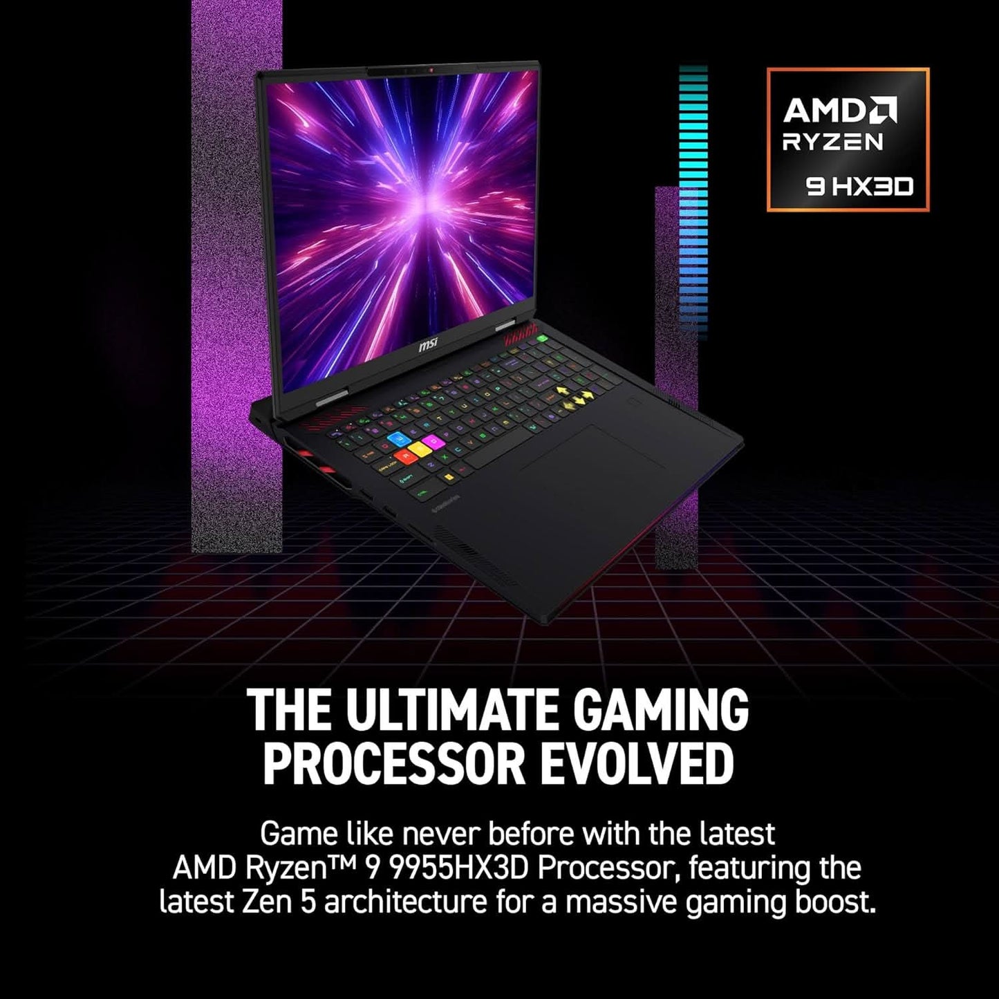 MSI Raider A18 HX 18 120Hz UHD+ Gaming Laptop: AMD Ryzen 9-9955HX3D, NVIDIA Geforce RTX 5080, 64GB DDR5, 2TB NVMe SSD, Type C, Wi-Fi 7, Win 11 Pro: Black A9WIG-082US