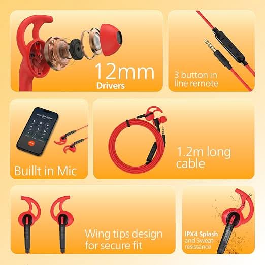 Philips In-Ear Sports Wired Earphones with Mic 1009RDHPWRD
