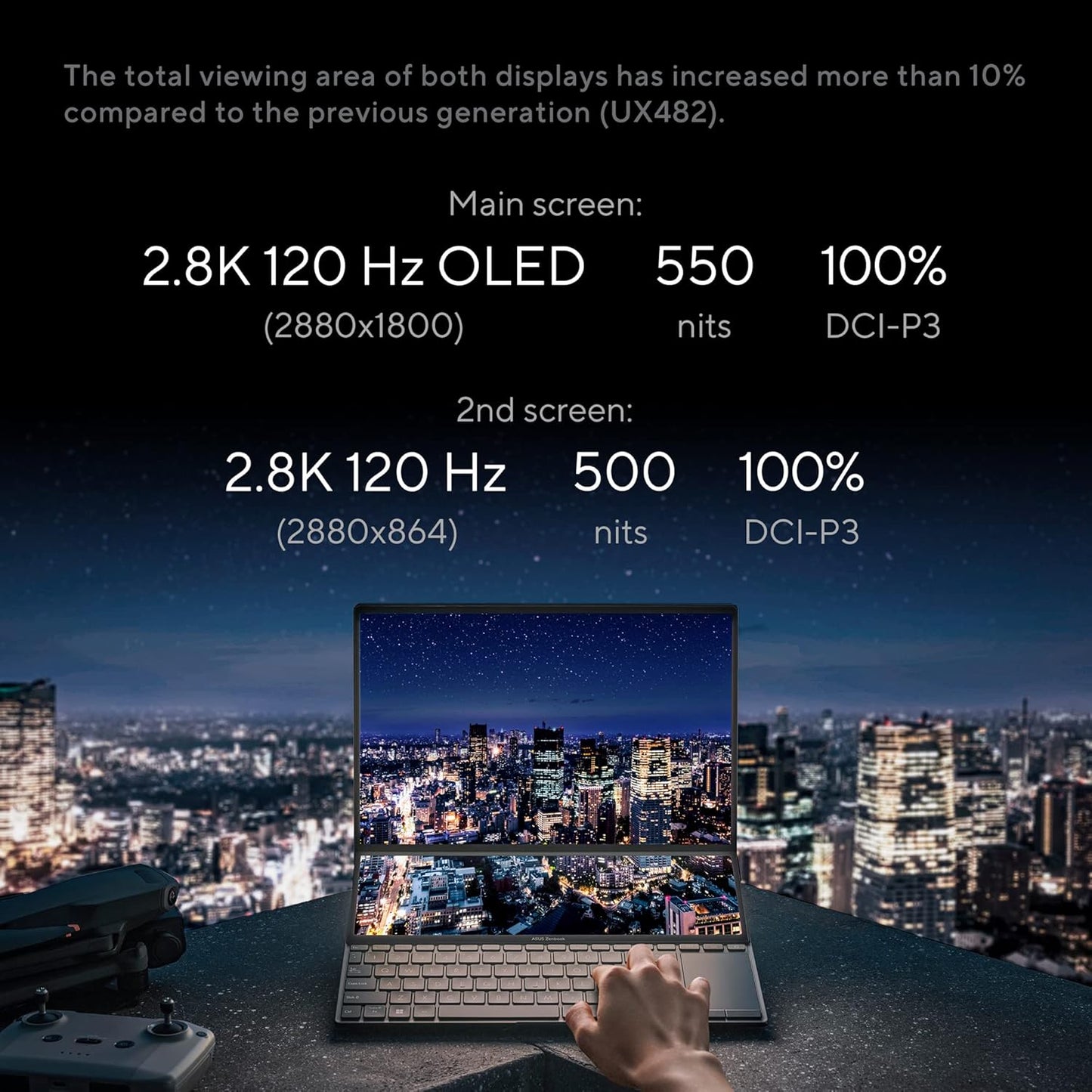 ASUS ZENBOOK PRO 14 DUO OLED 2023, INTEL CORE I9-13900H 13TH GEN, TOUCH 14.5-INCH 2.8K 120HZ, DUAL SCREEN LAPTOP (32GB/1TB SSD/NVIDIA GEFORCE RTX 4050 /WIN11/76WHR/BLACK/1.75 KG),UX8402VU-MZ961WS