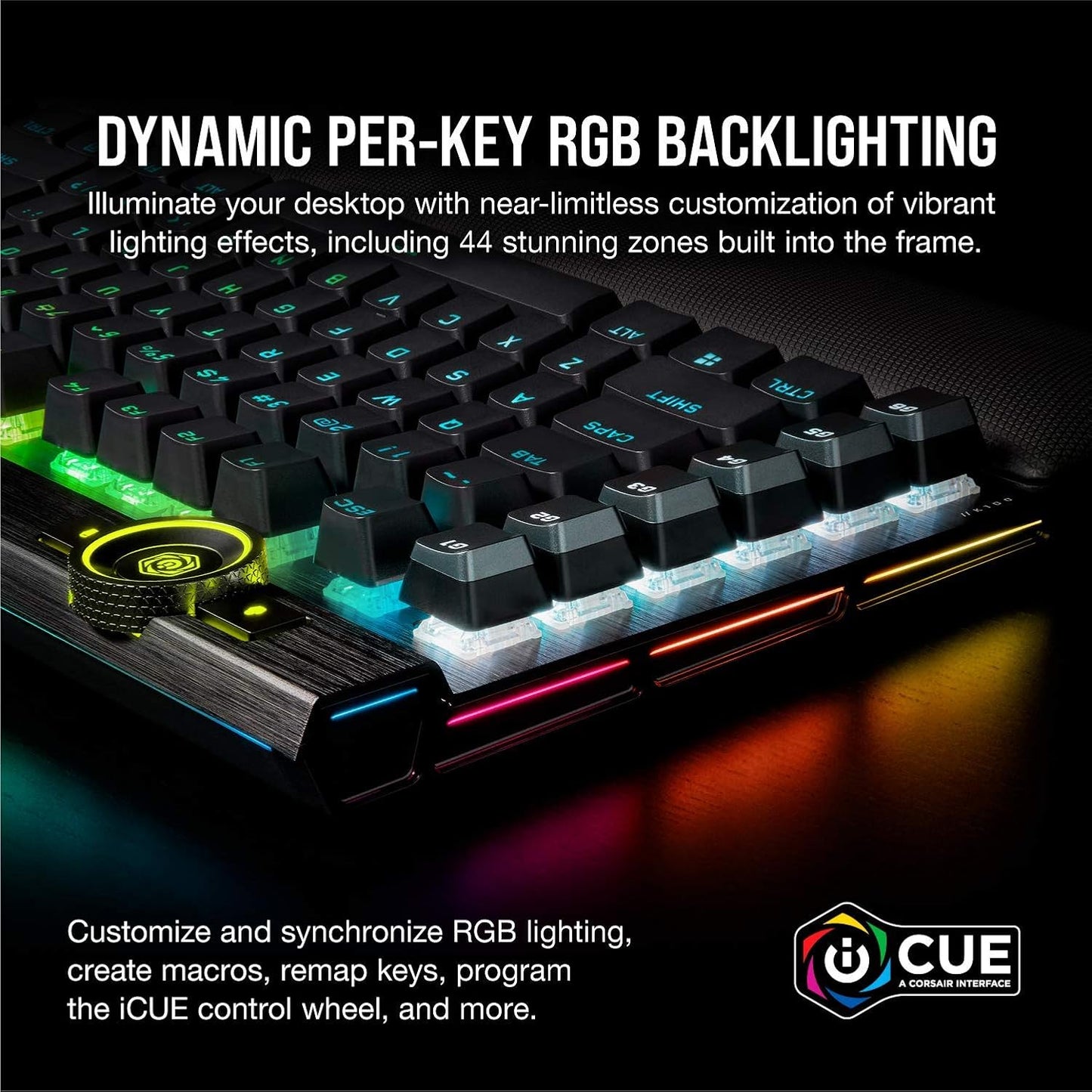 CORSAIR K100 RGB OPTICAL-MECHANICAL GAMING KEYBOARD BACKLIT RGB LED CORSAIR OPX BLACK PBT KEYCAPS CH-912A01A-NA