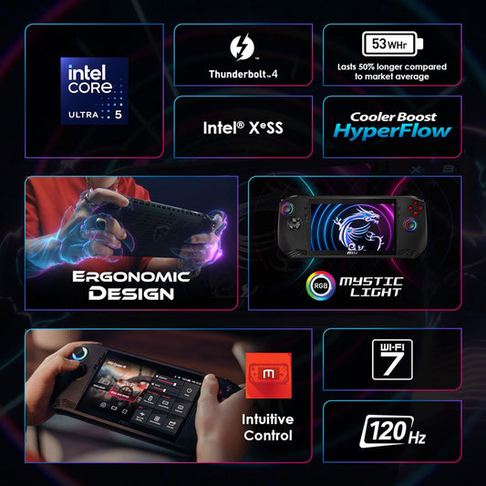 MSI Claw, Intel 1st Gen. Ultra 5 135H,Built-in AI, 18CM FHD 120Hz Handheld Gaming Console(16GB/512GB NVMe SSD/Windows 11 Home/Intel Arc/Black/675g), A1M-219IN