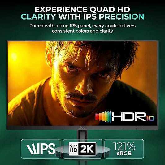 AOC 27 IPS, QHD 2560 x 1440, 100 Hz, 250 cd/m², 4 ms, HDMI 2.0 x 1, DP 1.2 x1, NTSC 99% / sRGB 120%