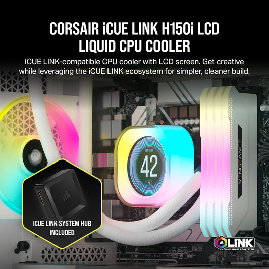 CORSAIR ICUE LINK H150I LCD LIQUID CPU COOLER, WHITE