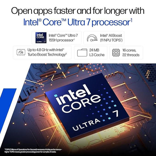 HP 14, Intel Core Ultra 7 155H (16GB DDR5, 512GB SSD), Micro-Edge, Anti-Glare, FHD, 14''/35.6cm, Win11, M365 Office24, Silver, 1.4kg, ep1151TU, FHD Camera, Backlit Laptop