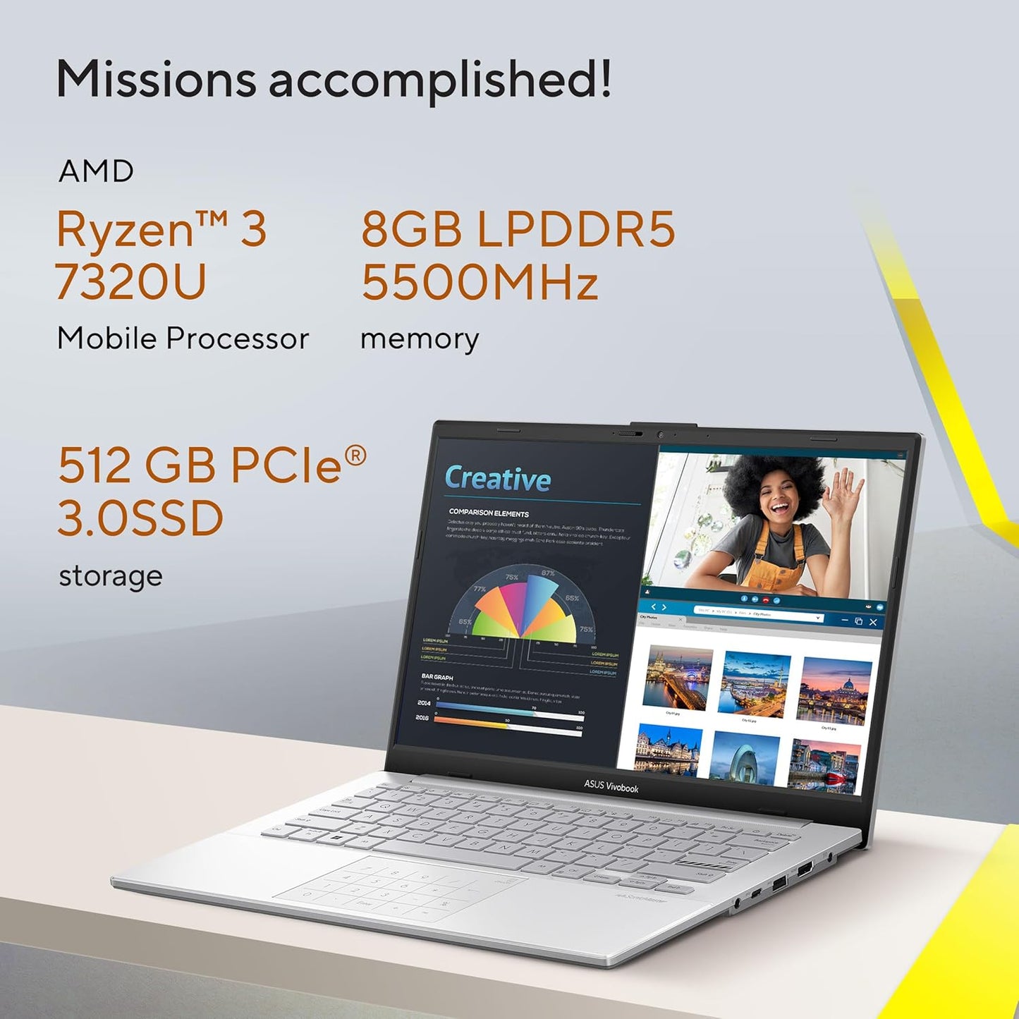 ASUS VIVOBOOK GO 14, AMD RYZEN 3 7320U, THIN AND LIGHT LAPTOP, 14 INCH (35.56 CM) FHD, (8 GB RAM/512GB SSD/WINDOWS 11/OFFICE 2021/42WHR /SILVER/1.38 KG), E1404FA-NK321WS
