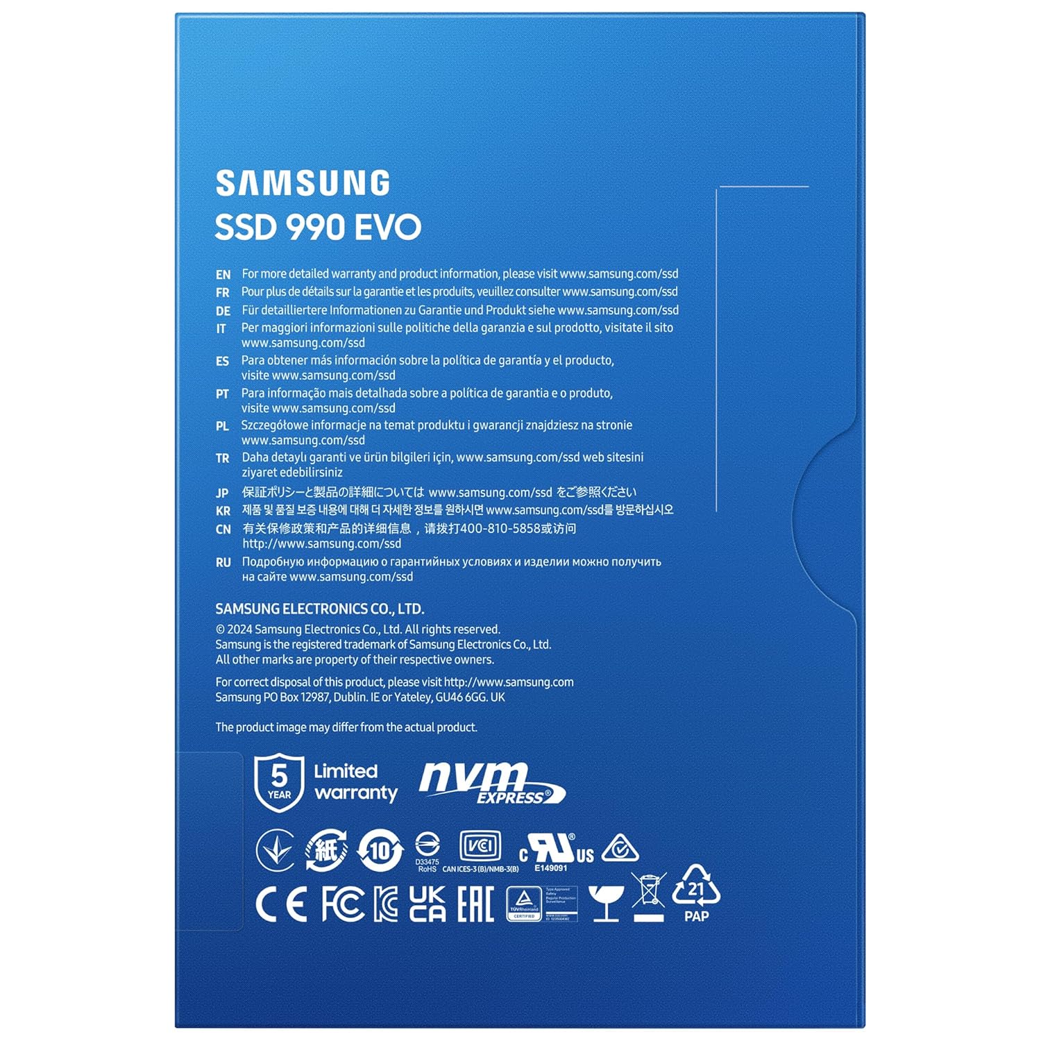 SAMSUNG 990 EVO PLUS SSD 1TB, PCIE 5.0 X2 M.2 MZ-V951T0BW