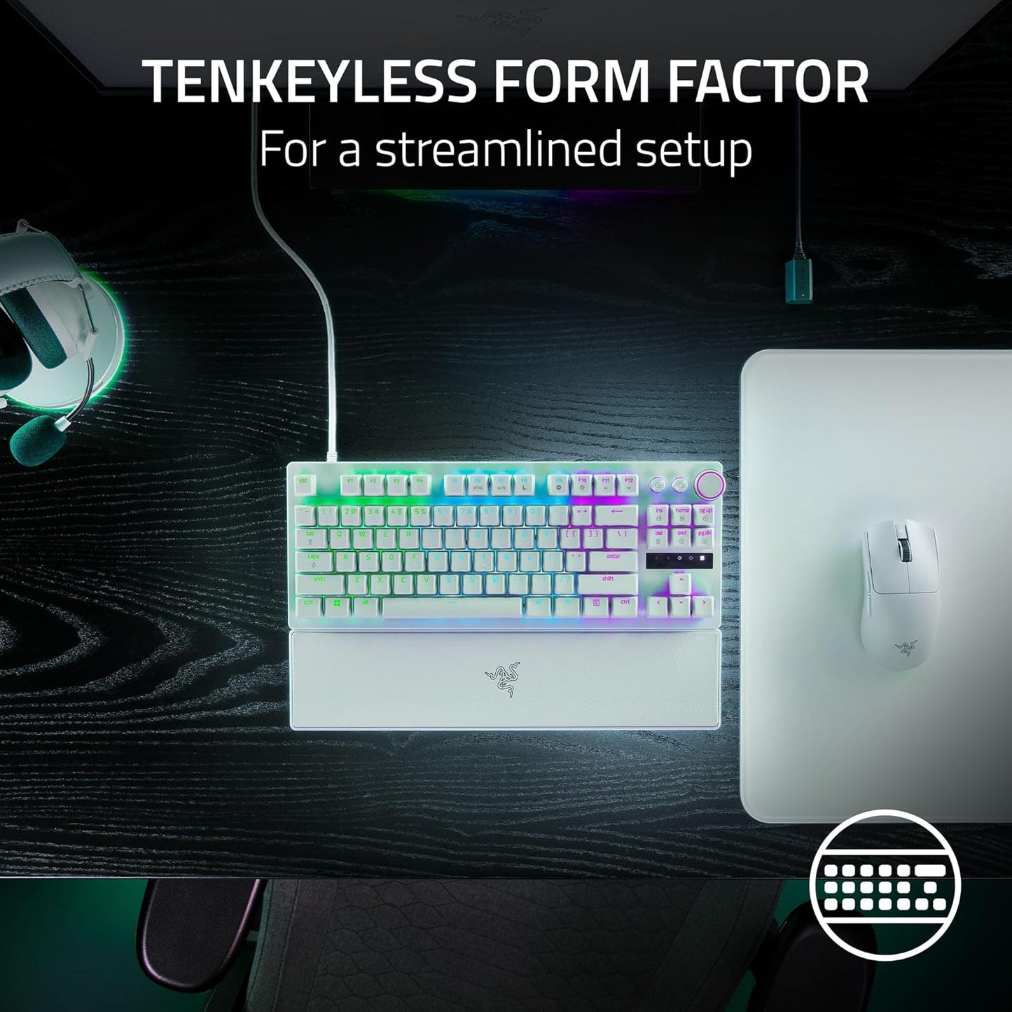 RAZER HUNTSMAN V3 PRO TENKEYLESS - TENKEYLESS ANALOG OPTICAL ESPORTS KEYBOARD -WHITE EDITION (BIS- R-41181455)-RZ03-04981700-R3M1