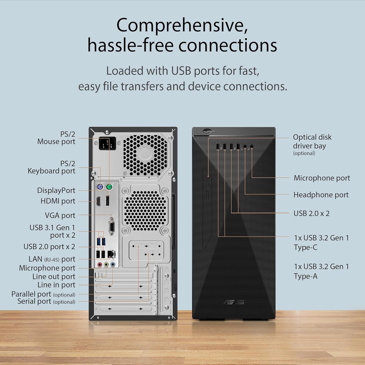 ASUS S501ME, CONSUMER TOWER PC, 13TH GEN, INTEL CORE I5-13400, (8GB/512GB PCIE SSD /WINDOWS 11 HOME/OFFICE 2021) S501ME-513400054WS