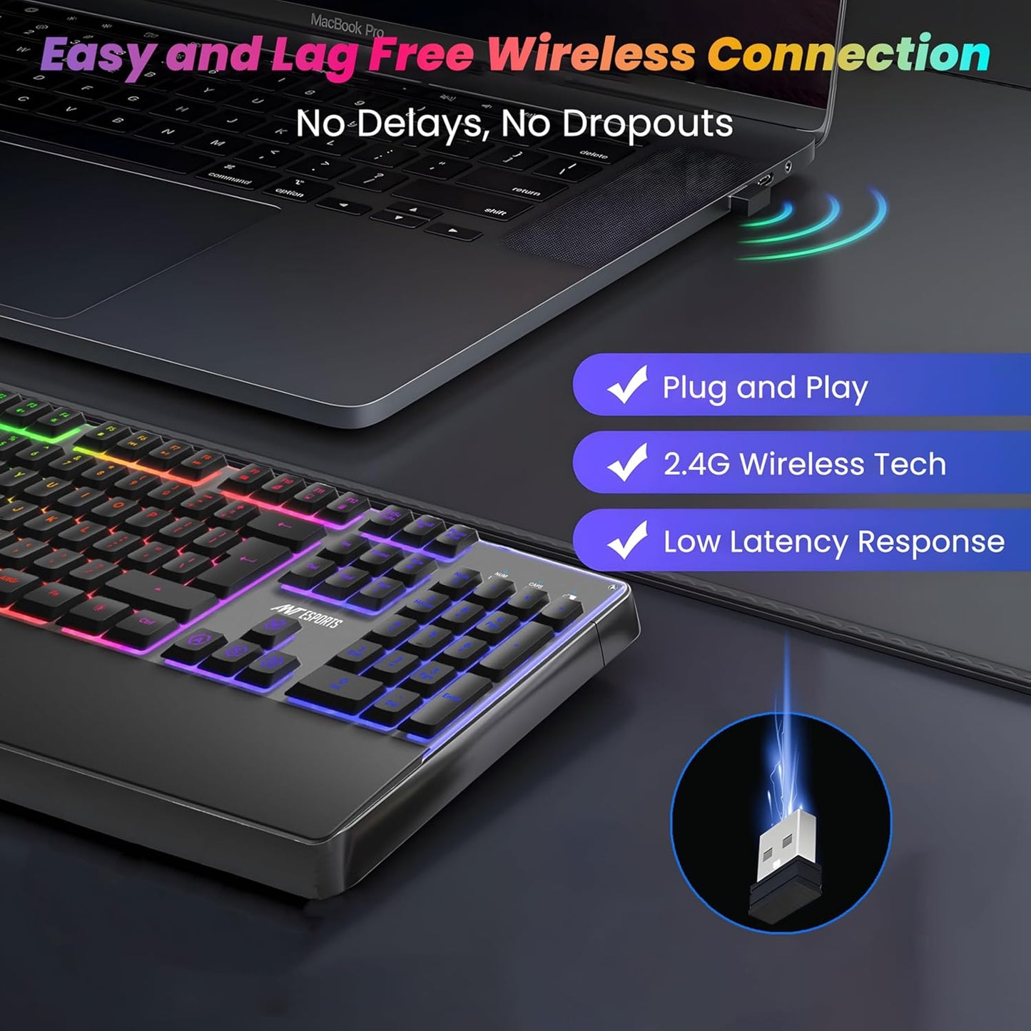 Ant Esports KM500 Pro Wireless Gaming Keyboard and Mouse Combo (Black)