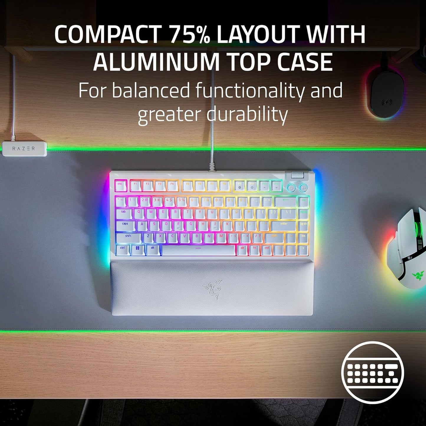 Razer BlackWidow V4 75% - Hot-swappable Mechanical Gaming Keyboard - White Edition - US Layout - World Packaging