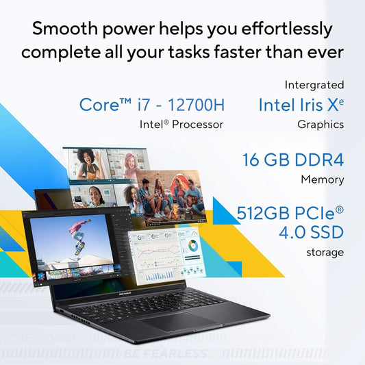 ASUS Vivobook 16, Intel Core i7-12700H 12th Gen, 16 inch (40.64 cm) FHD+, Thin and Light Laptop (16GB/512GB/Win11/Office 2021/Backlit Keyboard/Indie Black/1.8 kg), X1605ZAC-MB742WS