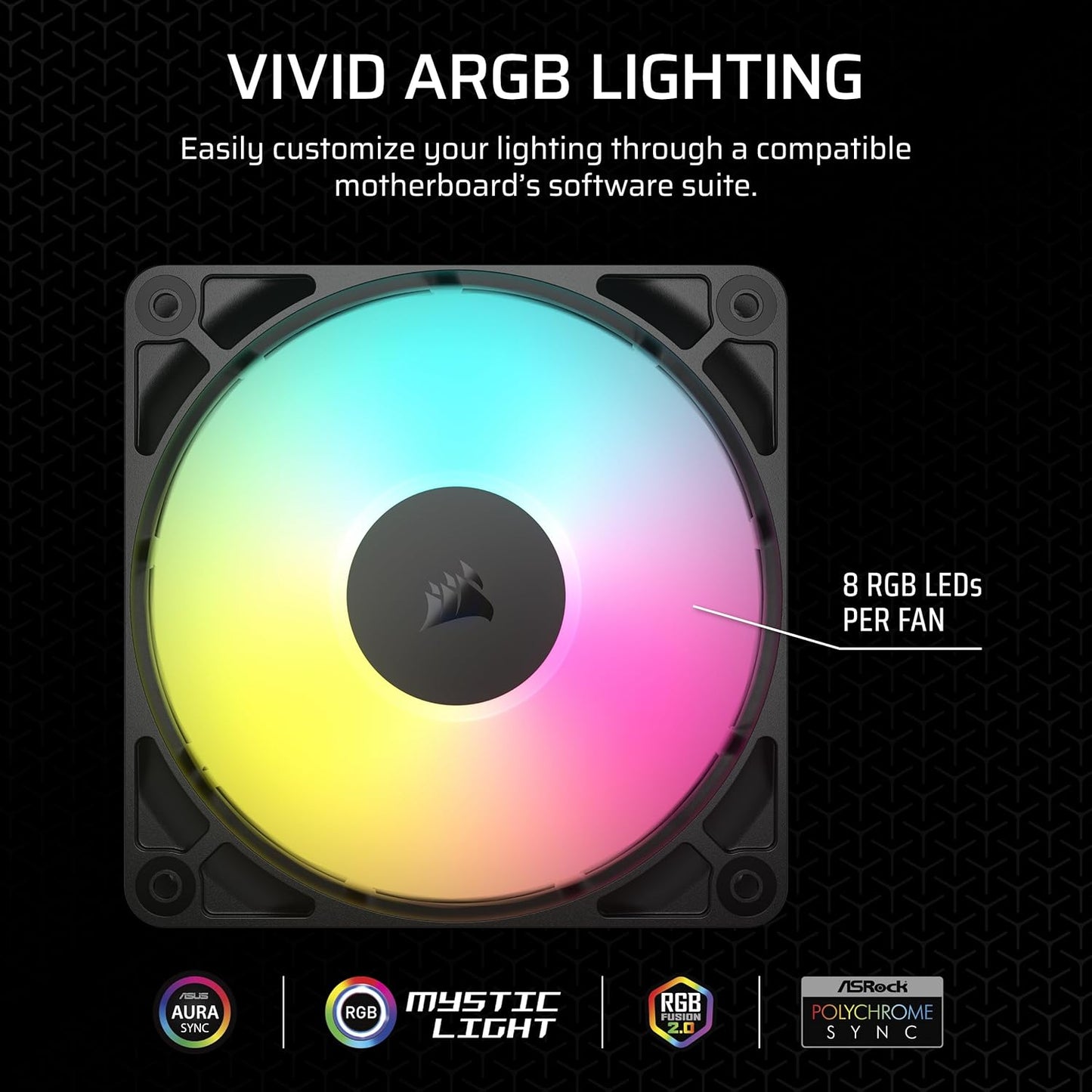 CORSAIR RS120 ARGB 120MM PWM FAN DAISY-CHAIN CONNECTION LOW-NOISE MAGNETIC DOME BEARING SINGLE PACK BLACK