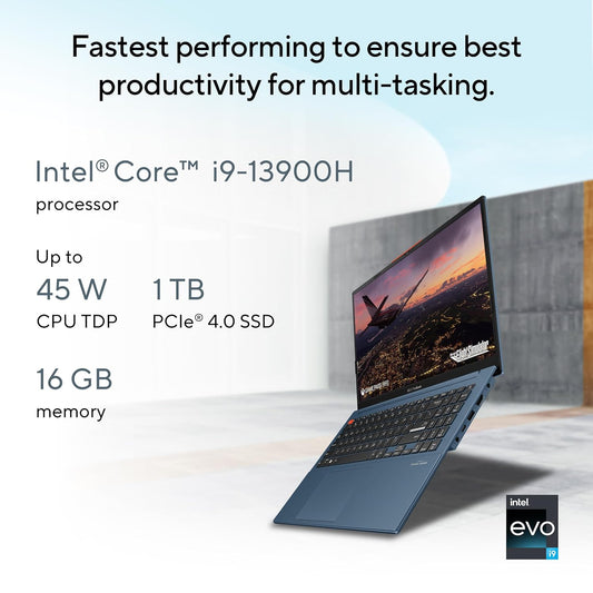 ASUS VIVOBOOK S 15 OLED, INTEL CORE I9-13900H 13TH GEN, 15.6" (39.62 CM) 3K OLED, THIN AND LIGHT LAPTOP (16 GB RAM/1TB SSD/WIN11/OFFICE 2021/BACKLIT/FINGERPRINT/75WHR /BLUE/3.75 KG), S5504VA-MA951WS
