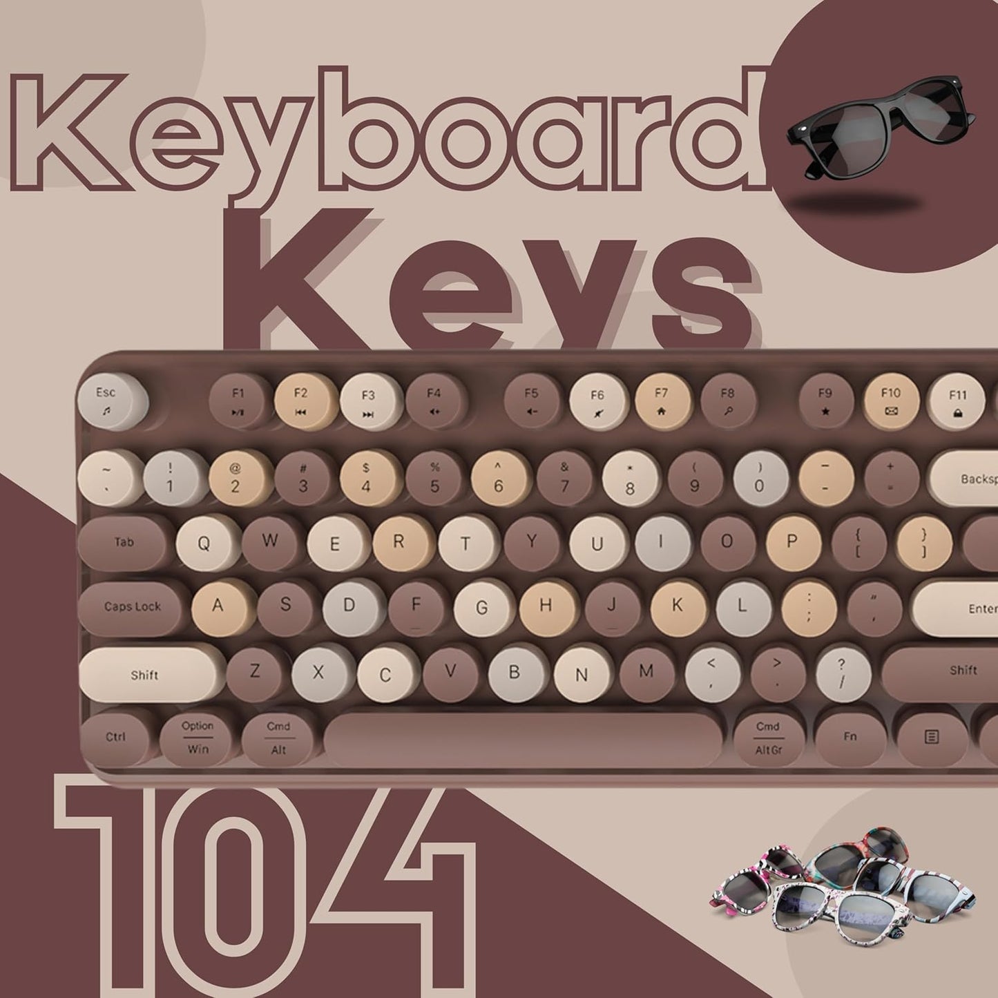 AC306 WIRELESS KEYBOARD WITH RETRO KEYS ,MIX BROWN