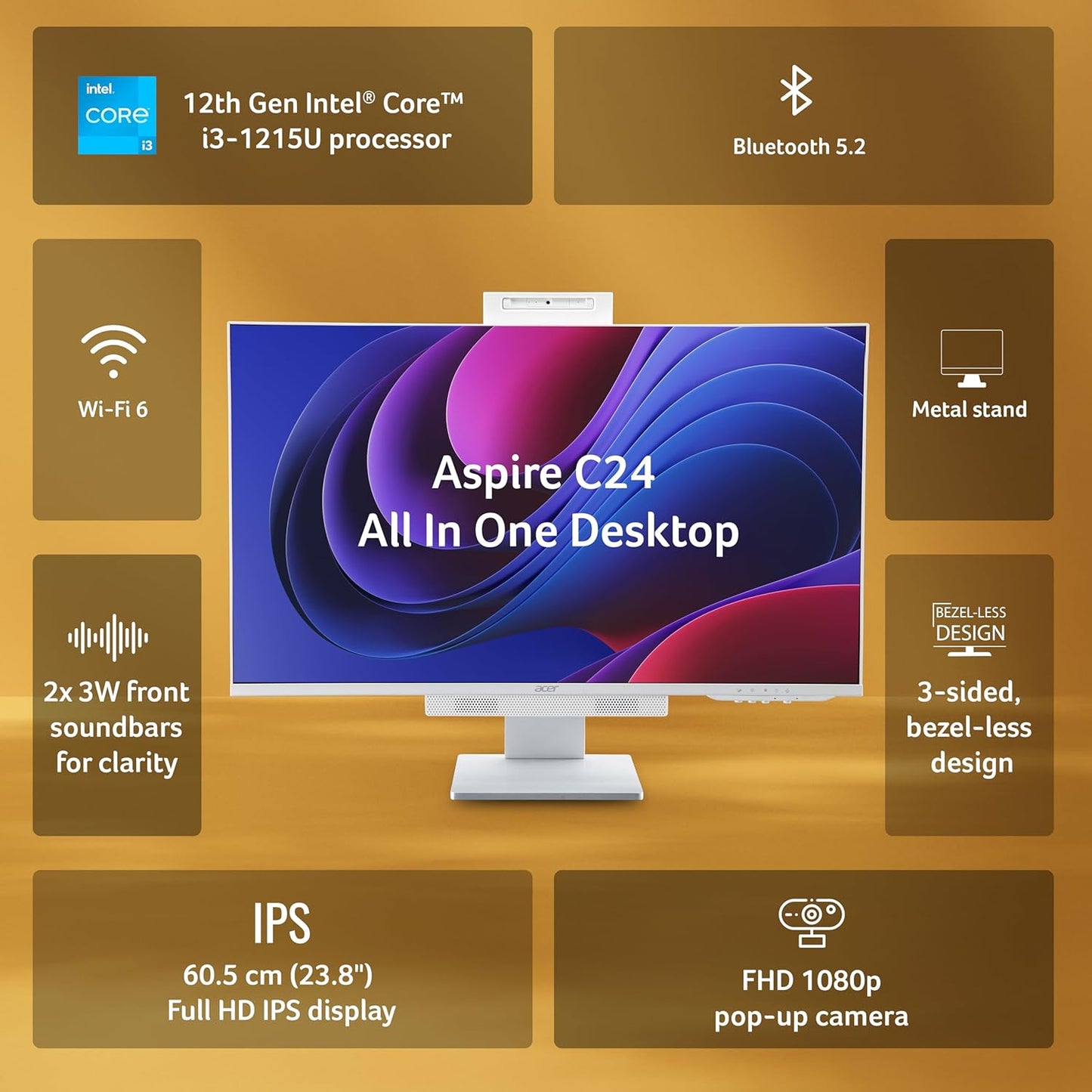 ASPIRE C24/CORE I3-1215U /8GB/512GB/5MP/WIN11/MSO/WHITE