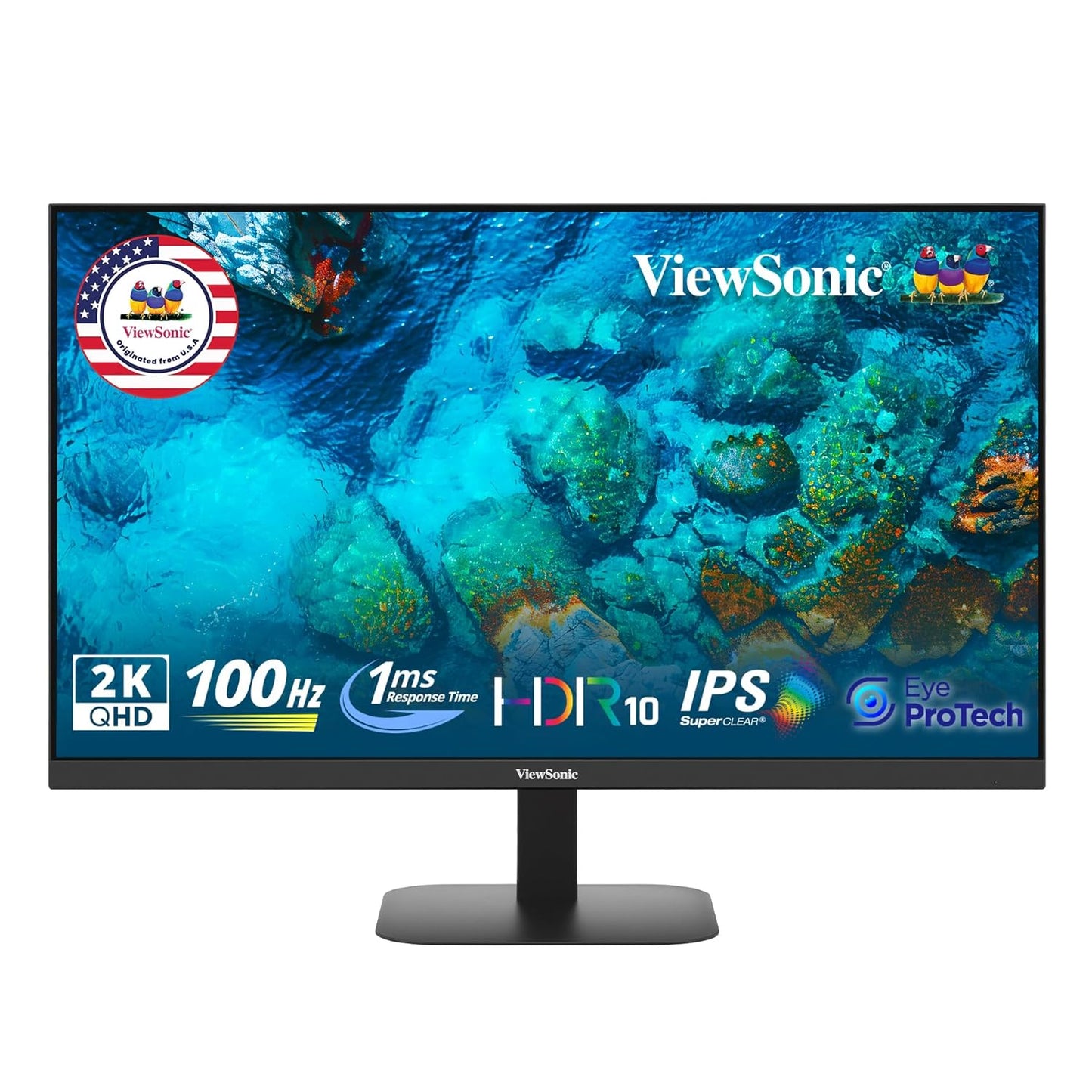 ViewSonic VA2708-2K-MHD 27-inch (68.58cm) 2K QHD SuperClear®IPS Monitor, HDR10, 100Hz, 1ms, 16.7m Colors, sRGB 111%, Dual Speakers, Dual HDMI 2.0, DP, Eye ProTech+, Slim Design