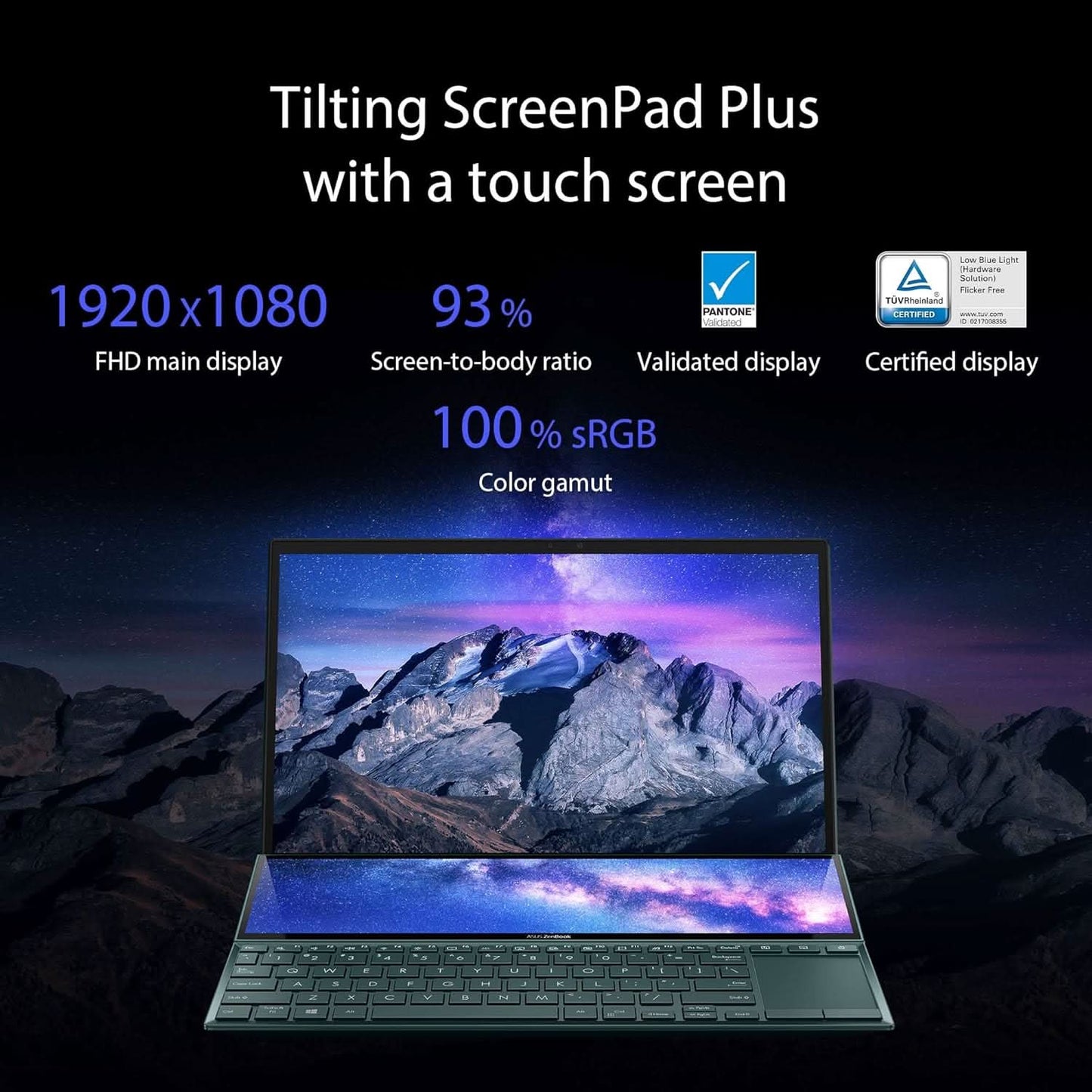 ASUS ZenBook Duo 14 (2021) Dual Screen Laptop, Intel Evo Core i7-1165G7 11th Gen 14 inch(35cm) FHD Business Touch Laptop (16GB/1TB SSD/Iris Xe Graphics/Office 2019/Win 10 Home, Celestial Blue/1.57 Kg) - UX482EA-HY777TS