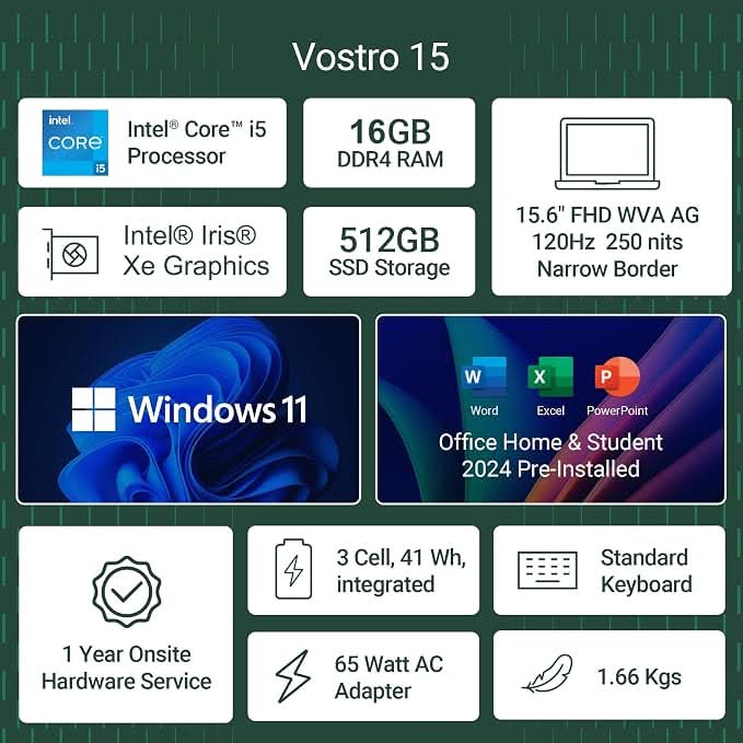 Dell 15 Vostro 3530, Intel Core 13th Gen i5-1334U, 16GB RAM, 512GB SSD,15.6 inch Anti-Glare FHD,  Windows 11, MSO 24, 1.66kg, Thin & Light Laptop, Grey