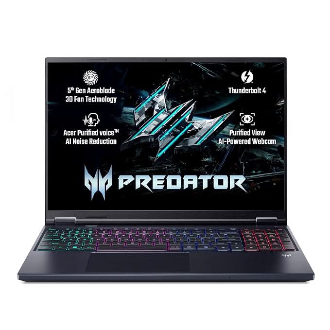 Acer Predator Helios Neo 16 AI, Intel Core Ultra 9 290HX, RTX 5070-8GB, 16GB RAM, 1TB SSD, 16 inch WQXGA IPS, 240Hz, 92Whr, Win 11 Home, RGB Keyboard, Gaming Laptop, UN.U42SI.003, Black