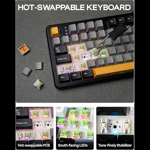 AULA F108 Grey Yellow Wireless Mechanical Gaming Keyboard