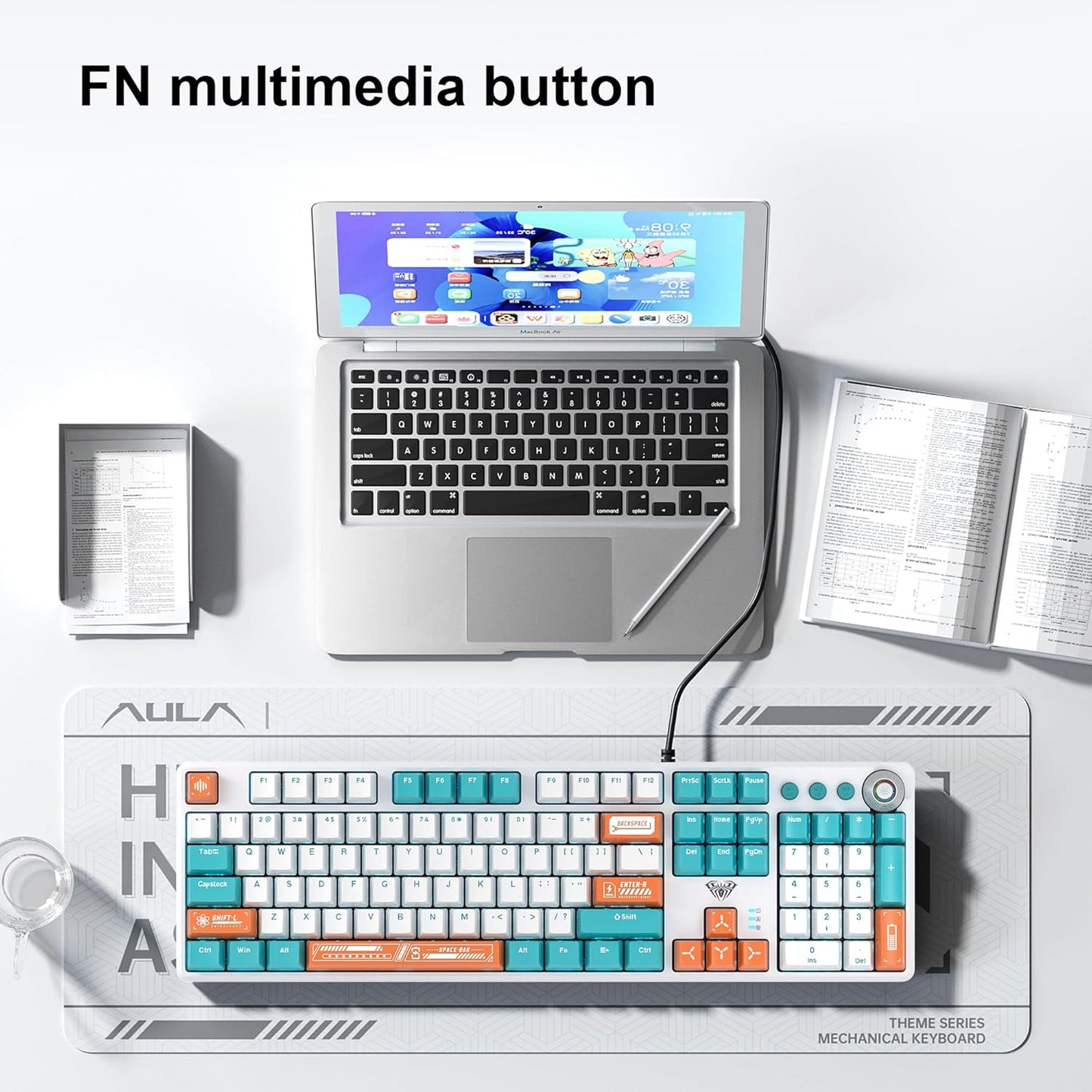 AULA F2088PRO WHITE ORANGE BLUE MECHANICAL GAMING KEYBOARD