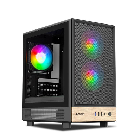 ANT ESPORTS 300 AIR MINI MID-TOWER COMPUTER CASE/GAMING CABINET - BLACK | SUPPORT MICRO-ATX, MINI-ITX | PRE-INSTALLED 2 FRONT & 1 REAR RAINBOW FAN