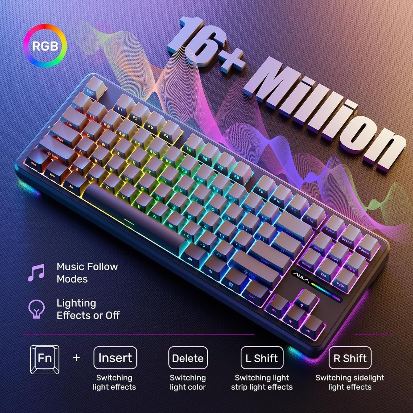 AULA F87 SIDE ENGRAVED GRADIENT GRAY REAPER SWITCH MECHANICAL GAMING KEYBOARD