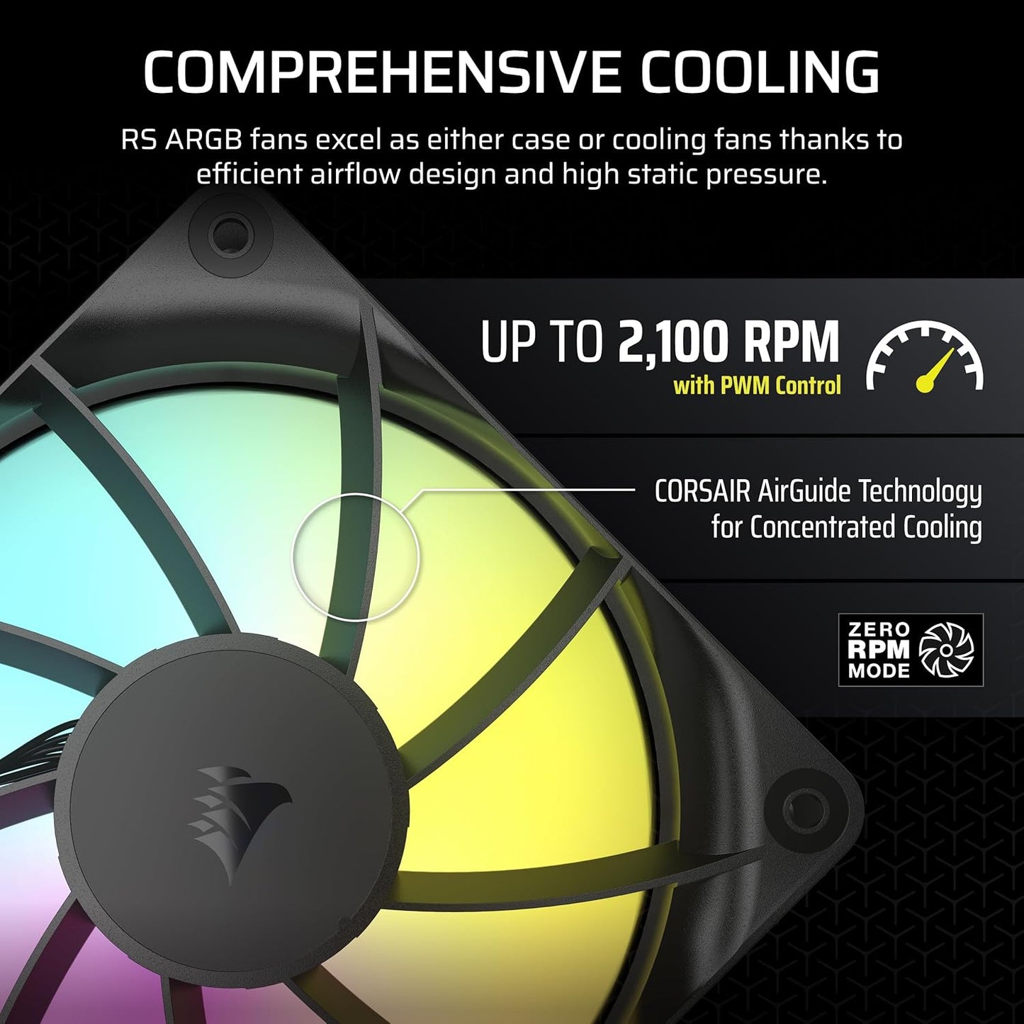 CORSAIR RS120 ARGB 120MM PWM FAN DAISY-CHAIN CONNECTION LOW-NOISE MAGNETIC DOME BEARING SINGLE PACK BLACK