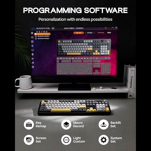 AULA F108 Grey Yellow Wireless Mechanical Gaming Keyboard