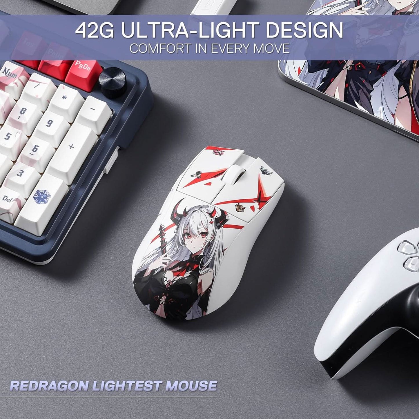 Redragon M916AK PRO 3-Mode Anime Gaming Mouse- White