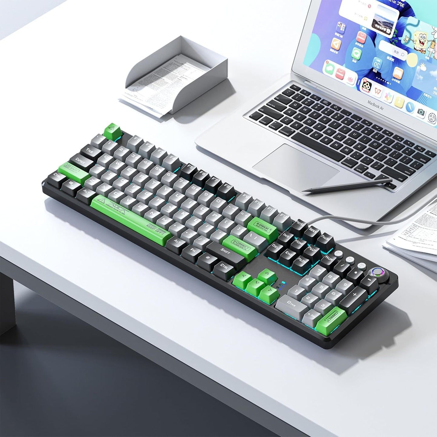 AULA F2088PRO BLACK GREY GREEN MECHANICAL GAMING KEYBOARD
