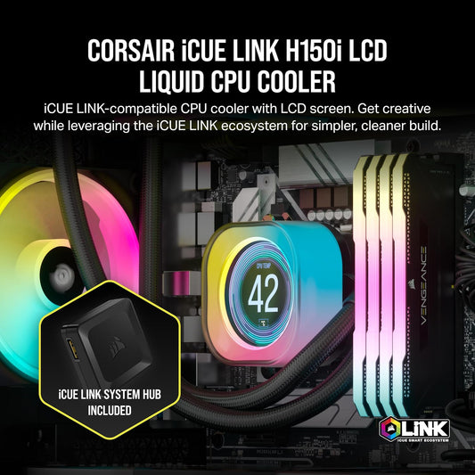 CORSAIR ICUE LINK H150I LCD AIO, 360MM RADIATOR, LIQUID CPU COOLER,