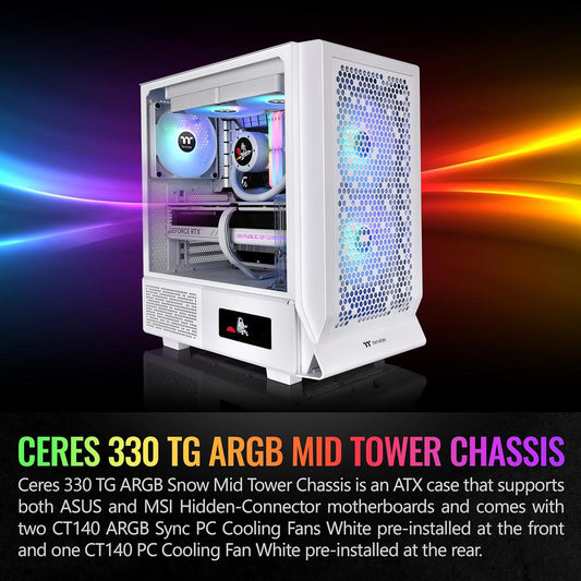 THERMALTAKE CERES 300 TG ARGB SNOW MID TOWER CHASSIS CA-1Y2-00M6WN-00
