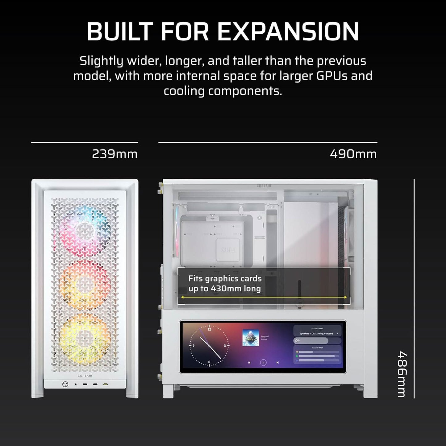 Corsair Chassis Frame 4000D LCD RS ARGB Premium Mid-Tower PC Case without PSU White - CC-9011327-WW
