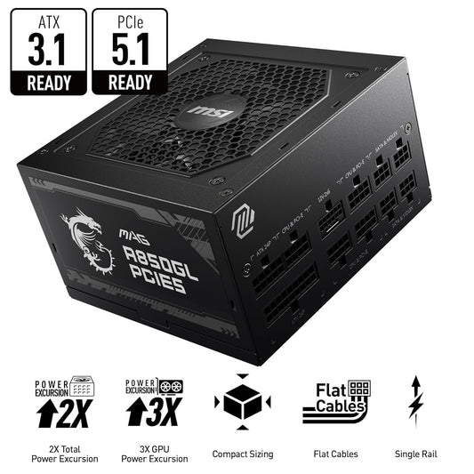 MSI MAG A850GL PCIE5 850W 80 PLUS GOLD FULLY MODULAR POWER SUPPLY